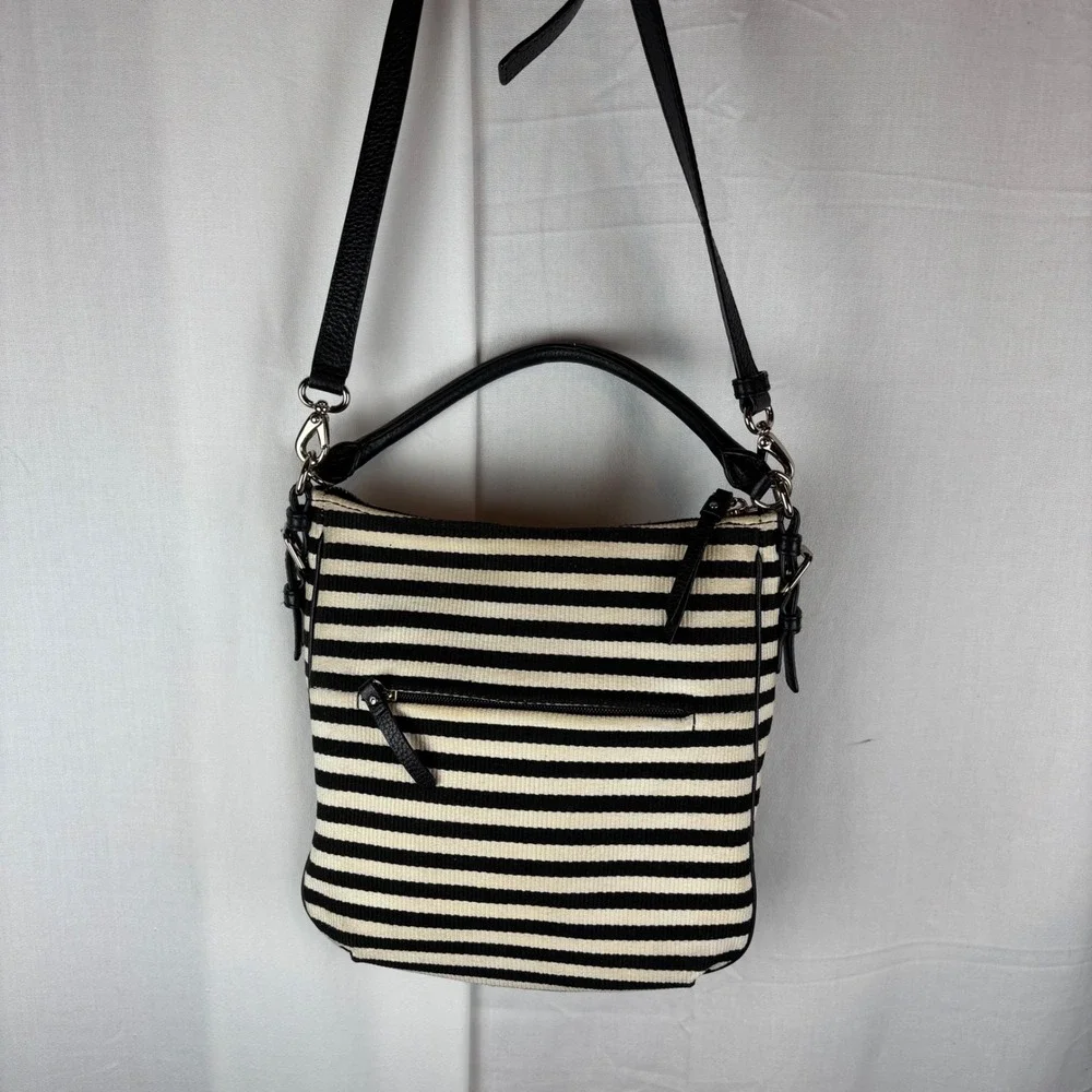 Kate Spade Black White Striped Crossbody Bag Top Handle Purse PXRU4669
